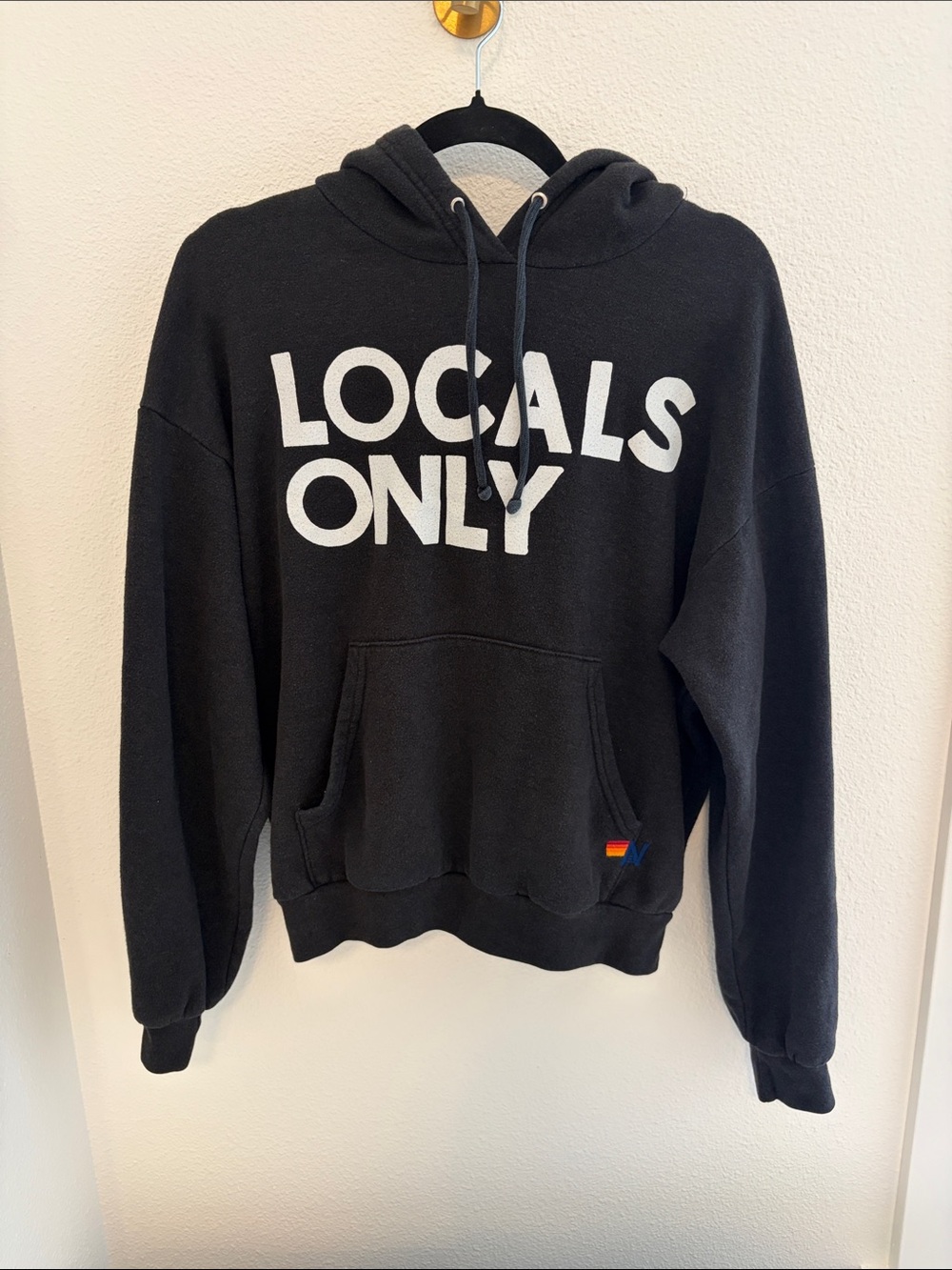 Aviator Nation Black 'LOCALS ONLY' Pullover Hoodie with White Lettering